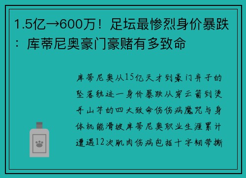 1.5亿→600万！足坛最惨烈身价暴跌：库蒂尼奥豪门豪赌有多致命